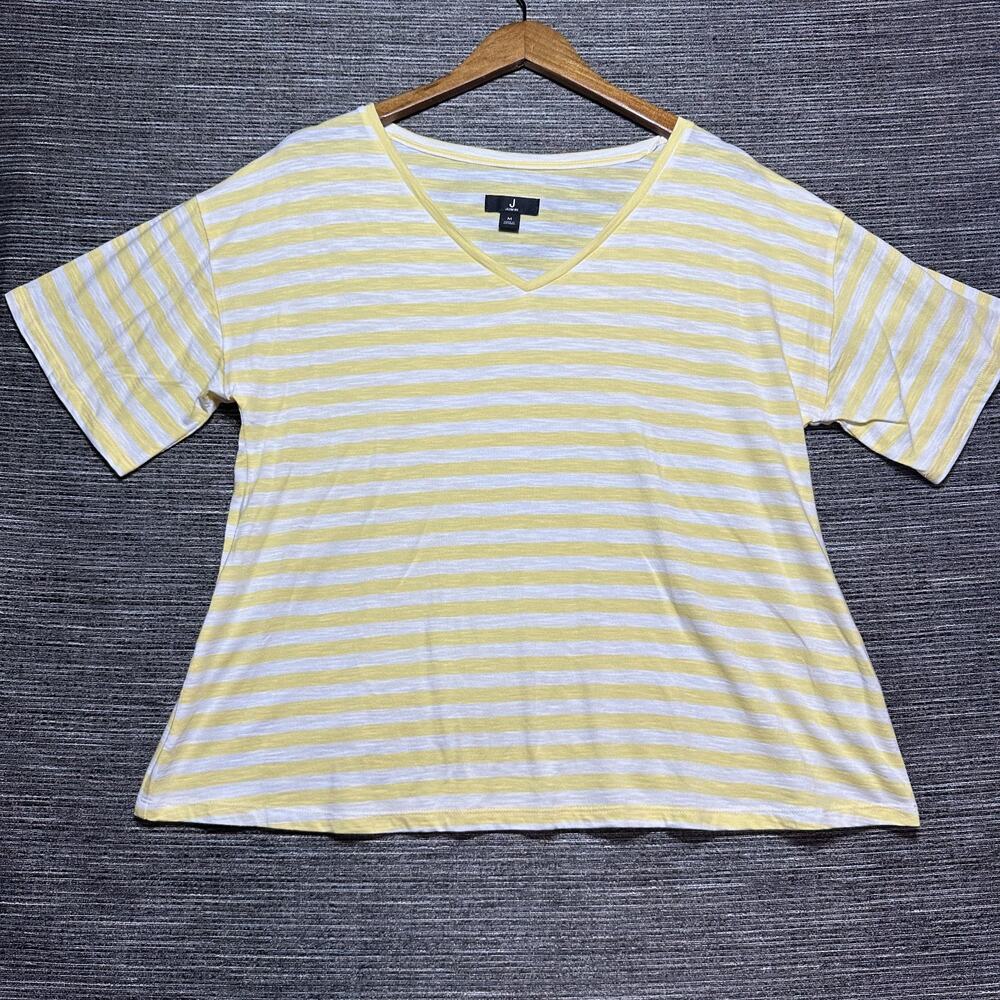 Jasib Wu Top T Shirt Women's M Yellow Striped V Neck